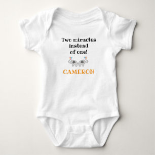 Baby Onepiece w Cute Slogan, Elephants, Twins Bodysuit