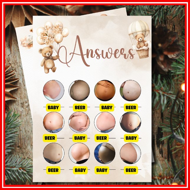 BABY OR BEER BELLY Baby Shower Game Cute Bear Invitation (Creator Uploaded)