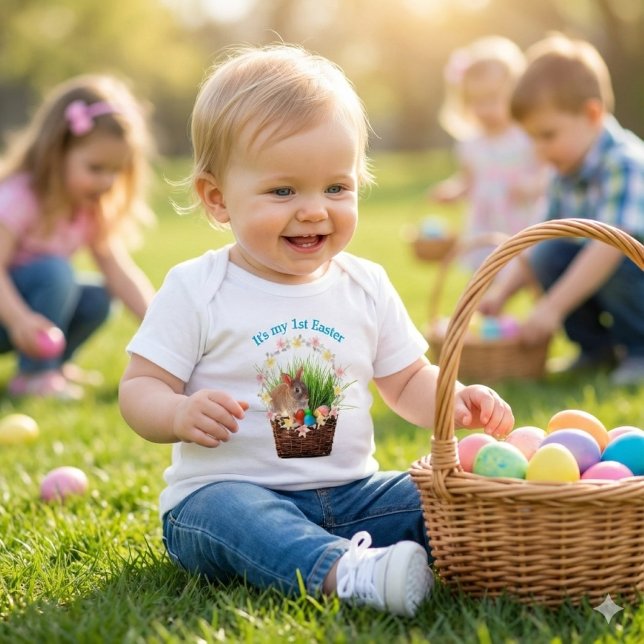 Baby or Toddler First Easter T-Shirt (First Easter smiles and cherished memories are made with this adorable bunny tee.)