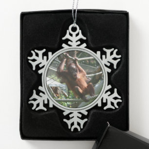 Baby Orangutan - Hang in there Snowflake Pewter Christmas Ornament