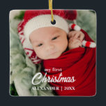 Baby Ornament - My First Christmas 2 photos<br><div class="desc">Our photo  Ornament is a perfect keepsake to never forget your Baby's First Christmas!
Choose two of your baby's  best photos and adorn your Christmas tree with this elegant memorial keepsake.
 Perfect for a baby's first Christmas! Great gifts for new parents or grandparents.</div>