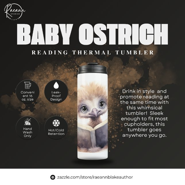 Baby Ostrich Reading Thermal Tumbler (Creator Uploaded)