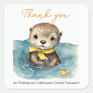 Baby Otter Baby Shower Gender Neutral Thank You Square Sticker