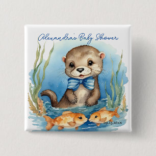 Baby Otter Boy Baby Shower 15 Cm Square Badge