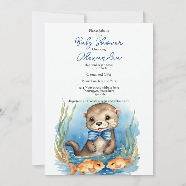 Baby Otter Boy Baby Shower Invitation (Front)