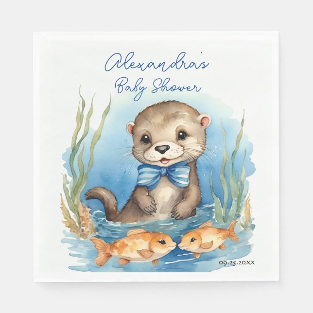Baby Otter Boy Baby Shower Napkin (Front)