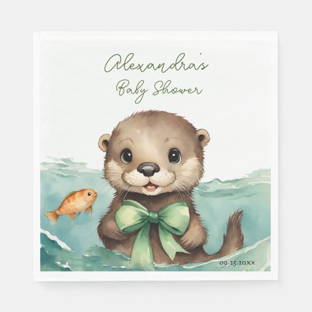 Baby Otter Gender Neutral Baby Shower Napkin (Front)