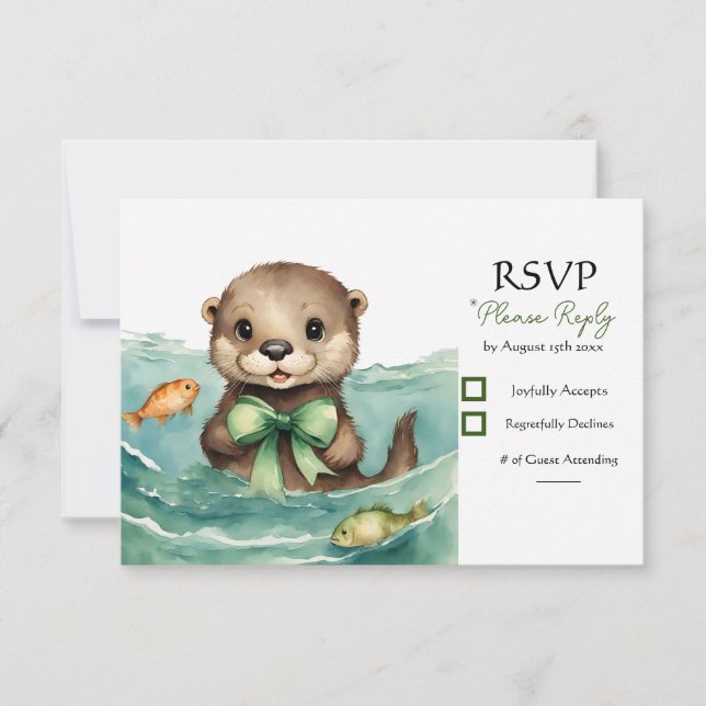 Baby Otter Gender Neutral Baby Shower RSVP Card (Front)