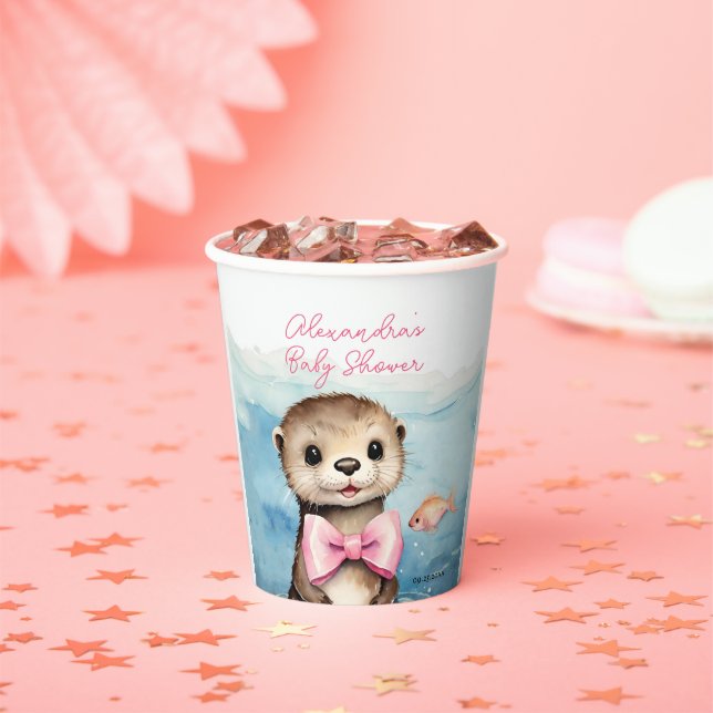 Baby Otter Girl Baby Shower Paper Cups (Insitu)