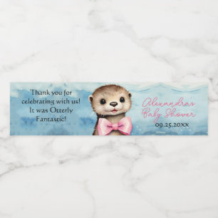 Baby Otter Girl Baby Shower Water Bottle Label