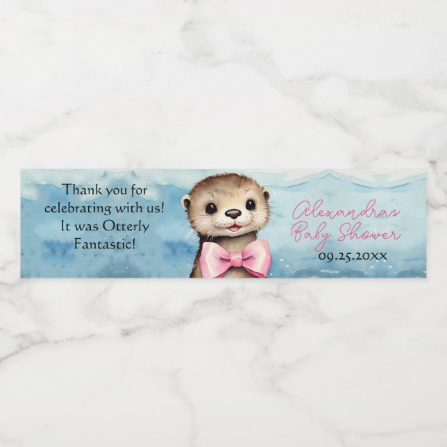 Baby Otter Girl Baby Shower Water Bottle Label (Single Label)