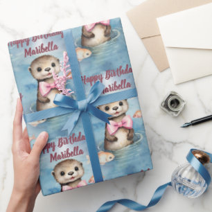 Baby Otter Girl Personalised Wrapping Paper
