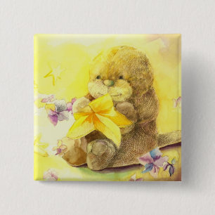 Baby Otter Holding a Starfish 15 Cm Square Badge