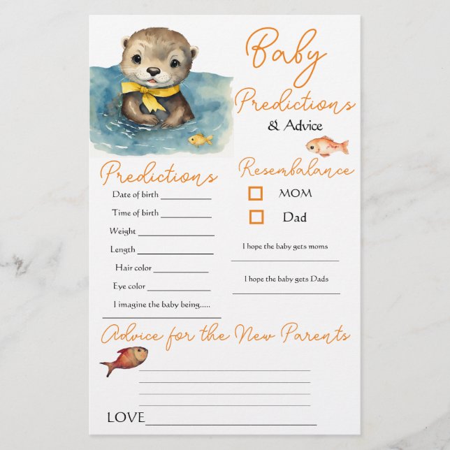 Baby Otter Neutral Baby Predictions Advice Card (Front)