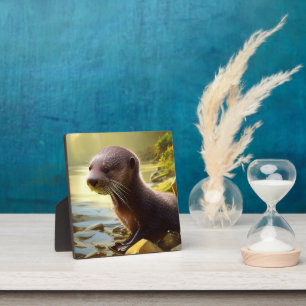 Baby Otter Wildlife Portrait Tabletop Plaque