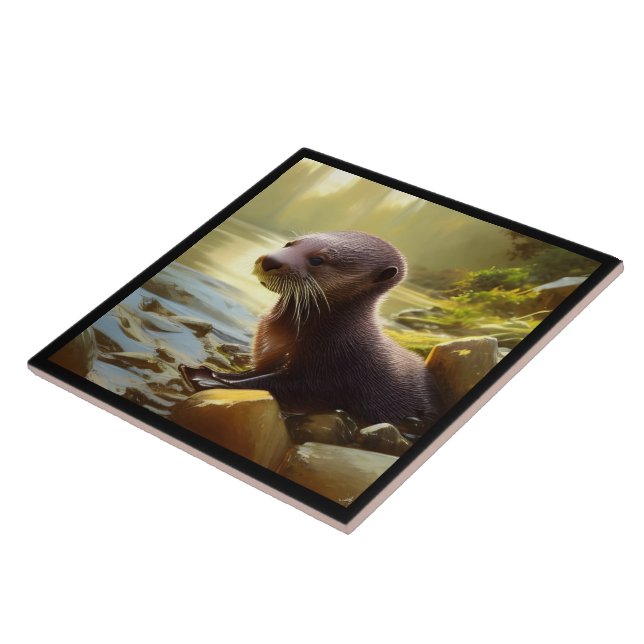 Baby Otter Wildlife Portrait  Tile (Side)