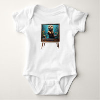 Baby Otter With Fish On Analog Television,