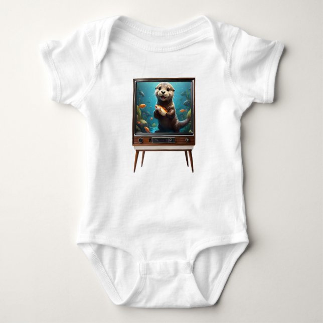 Baby Otter With Fish On Analog Television, Bodysuit (Front)