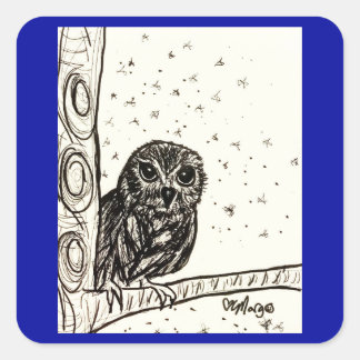 Baby Owl Basking in the Night Square Sticker