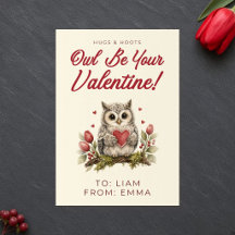Baby Owl Be Your Valentine Classroom Card