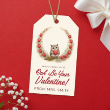 Baby Owl Be Your Valentine Classroom Favor Tag
