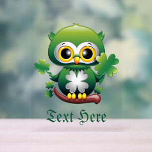 Baby Owl Cute St Patrick Cartoon Acrylic Sign