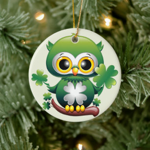 Baby Owl Cute St Patrick Cartoon Ceramic Tree Decoration
