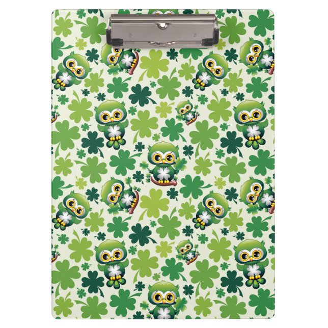 Baby Owl Cute St Patrick Cartoon Clipboard (Front)