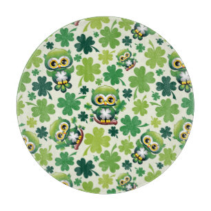 Baby Owl Cute St Patrick Cartoon Cutting Board