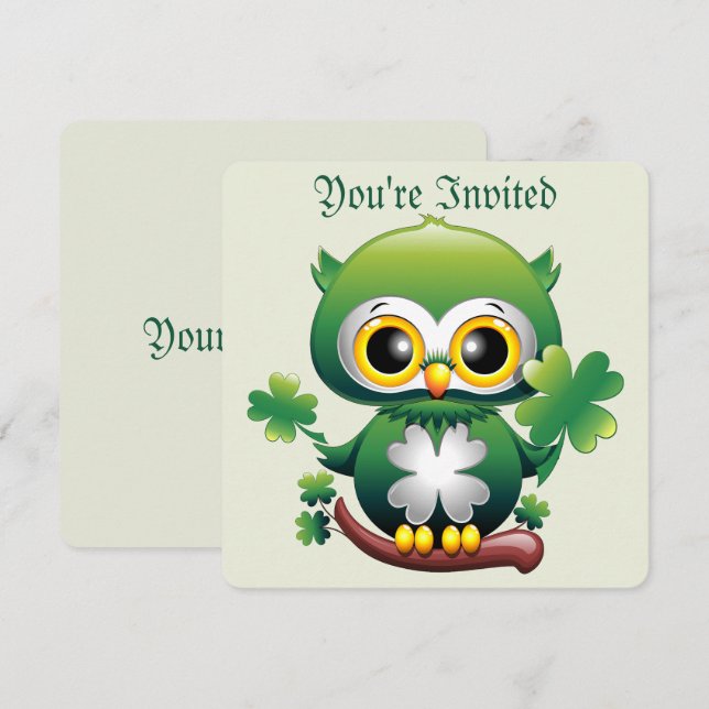Baby Owl Cute St Patrick Cartoon Invitation (Front/Back)
