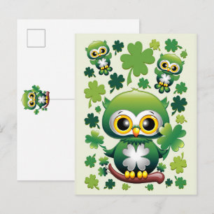Baby Owl Cute St Patrick Cartoon Invitation Postcard