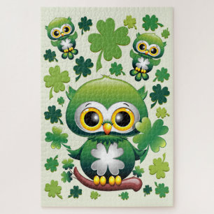 Baby Owl Cute St Patrick Cartoon Jigsaw Puzzle