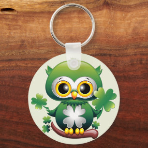 Baby Owl Cute St Patrick Cartoon Key Ring