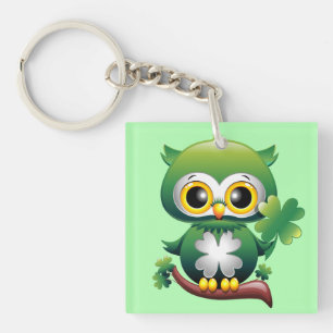 Baby Owl Cute St Patrick Cartoon Key Ring