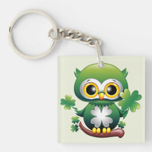 Baby Owl Cute St Patrick Cartoon Key Ring