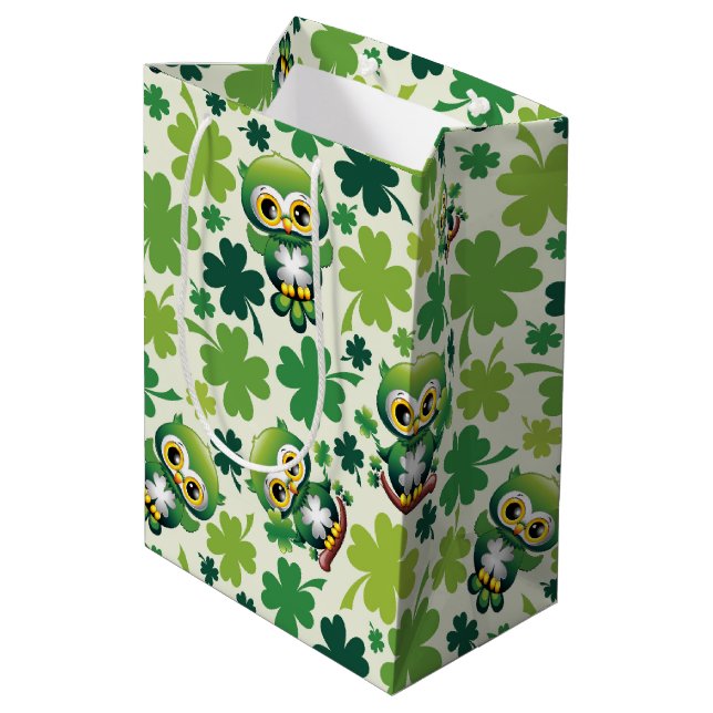 Baby Owl Cute St Patrick Cartoon Medium Gift Bag (Back Angled)
