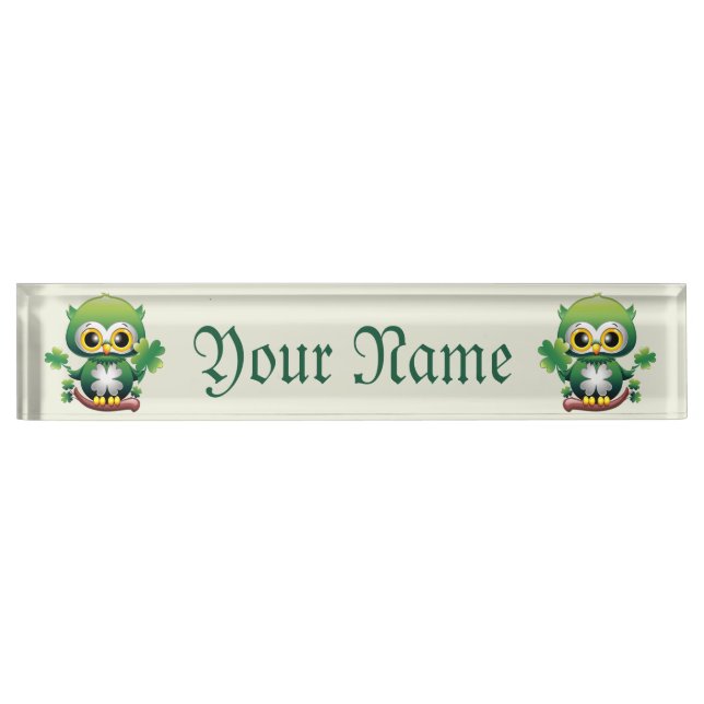 Baby Owl Cute St Patrick Cartoon Nameplate (Front)