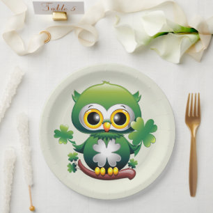 Baby Owl Cute St Patrick Cartoon Paper Plate