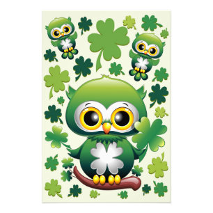 Baby Owl Cute St Patrick Cartoon Photo Print