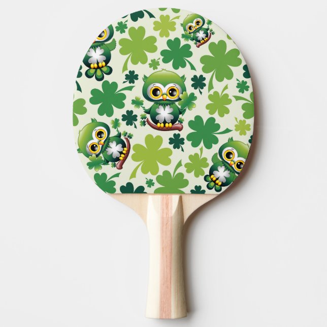 Baby Owl Cute St Patrick Cartoon Ping Pong Paddle (Front)