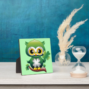 Baby Owl Cute St Patrick Cartoon Plaque