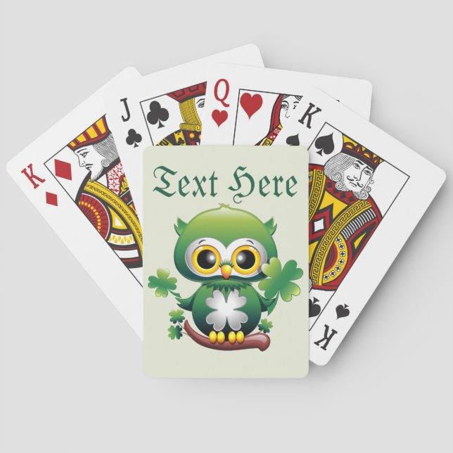 Baby Owl Cute St Patrick Cartoon Playing Cards (Back)