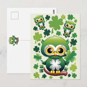 Baby Owl Cute St Patrick Cartoon Postcard