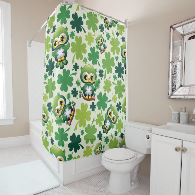 Baby Owl Cute St Patrick Cartoon Shower Curtain (In Situ)