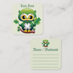 Baby Owl Cute St Patrick Cartoon Square Business Card