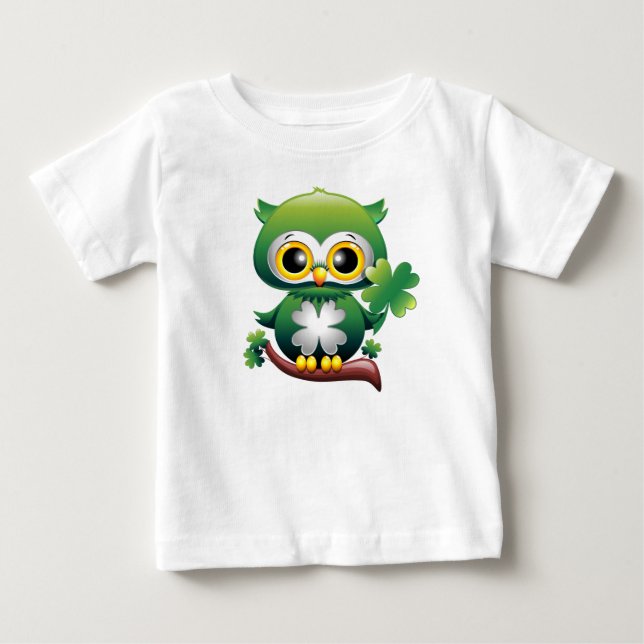 Baby Owl Cute St Patrick Cartoon T-Shirt (Front)