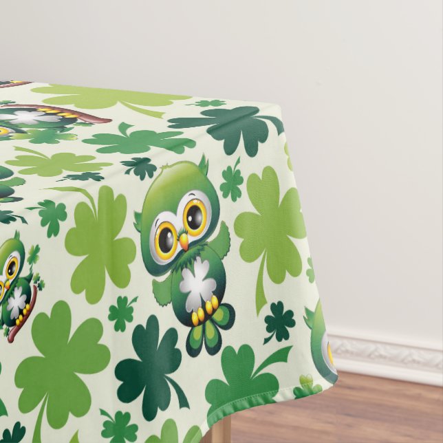Baby Owl Cute St Patrick Cartoon Tablecloth (In Situ)