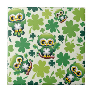 Baby Owl Cute St Patrick Cartoon Tile