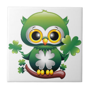 Baby Owl Cute St Patrick Cartoon Tile