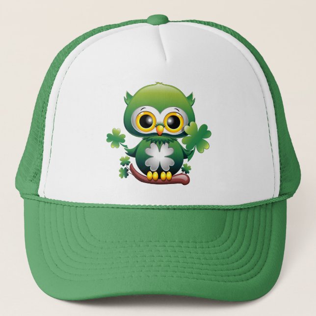 Baby Owl Cute St Patrick Cartoon Trucker Hat (Front)